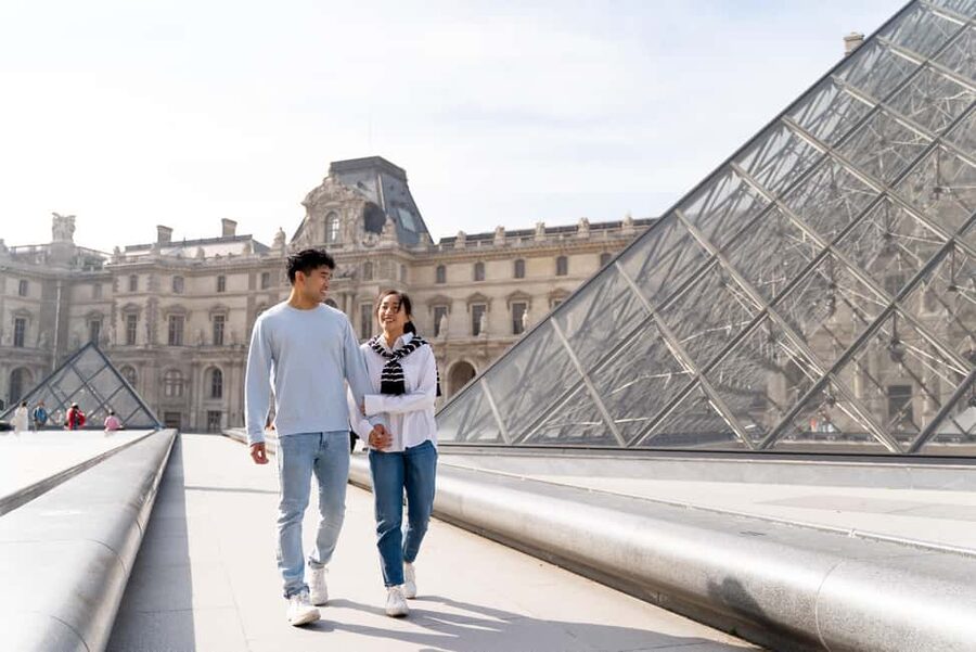 Paris: Louvre photoshoot or Seine bridges Eiffel Tower walk - Eiffel Tower Finish from Pont Alexandre: Gold Bridge to Iron Views