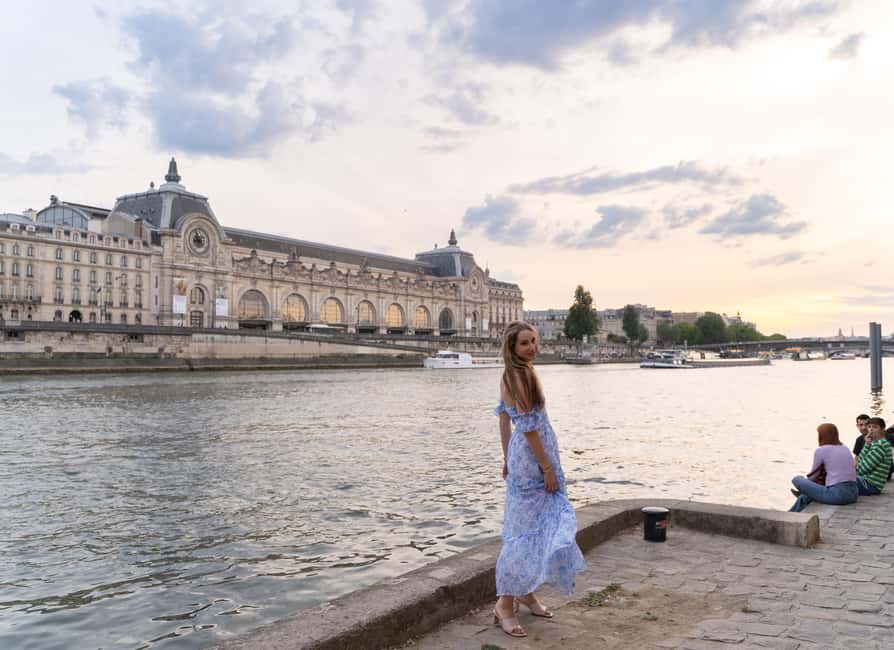 Paris:sunset photoshoot in ❤️️ of Paris- Louvre Orsay Eiffel - The full 1-hour shoot: multiple Paris angles, and a wider route